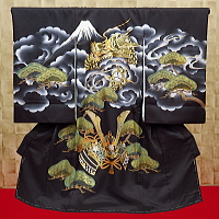 初着・祝着・のしめ・赤ちゃんの着物　昇龍・兜・富士山・黒